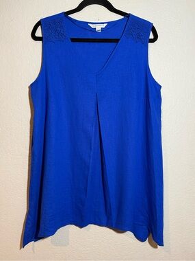 Counterparts- Linen Blend W/Lace Detail Sleeveless Blouse/Tank Top Size Large